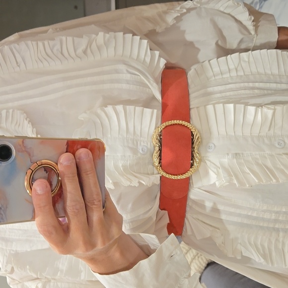 Sezane Artemis Belt, Peach, Size 80, NWT, From Paris, Comes With Floral Clutch - Picture 14 of 17